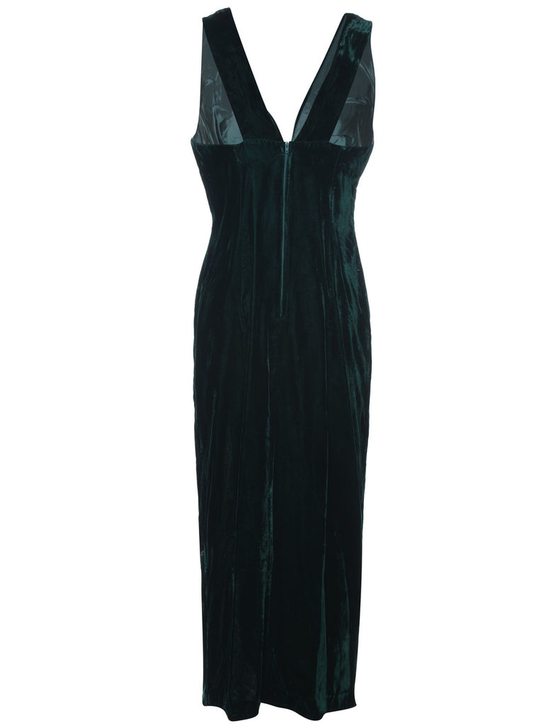 Velvet Dark Green Embellished Evening Dress - M