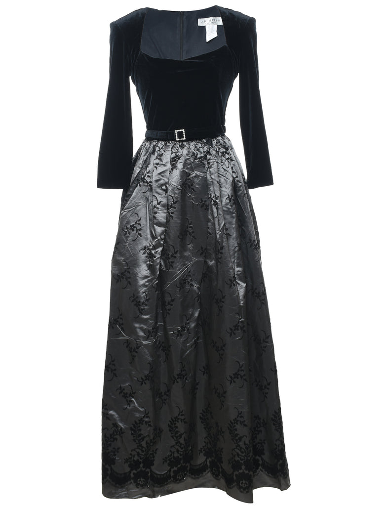 Velvet Design Black & Grey Contrast Evening Dress - S