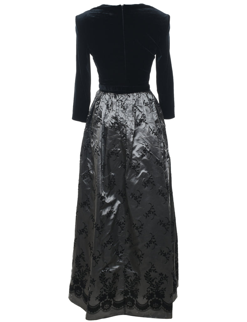 Velvet Design Black & Grey Contrast Evening Dress - S