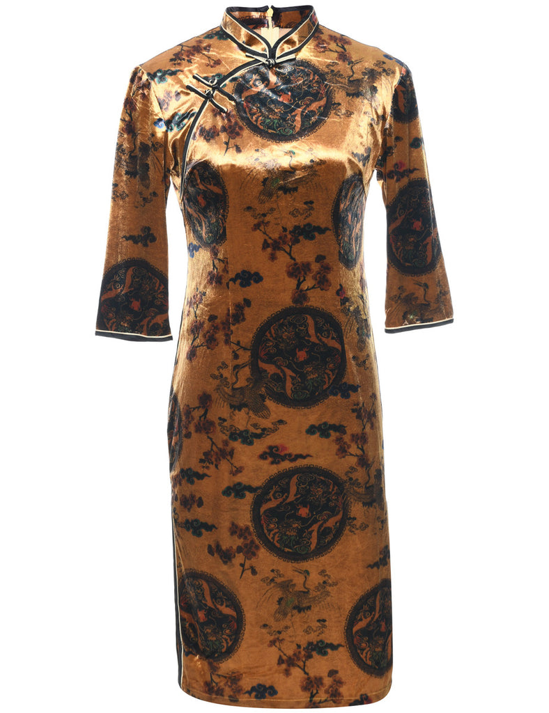 Velvet Gold & Black Evening Dress - S