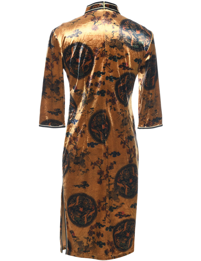 Velvet Gold & Black Evening Dress - S