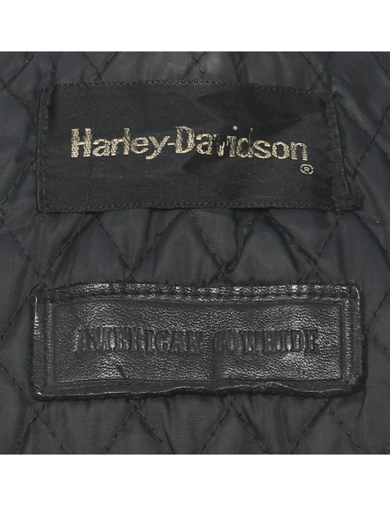 Vintage Harley Davidson Black Leather Biker Jacket with Fringe - M