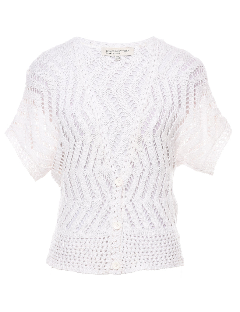 White Crochet Cardigan - S