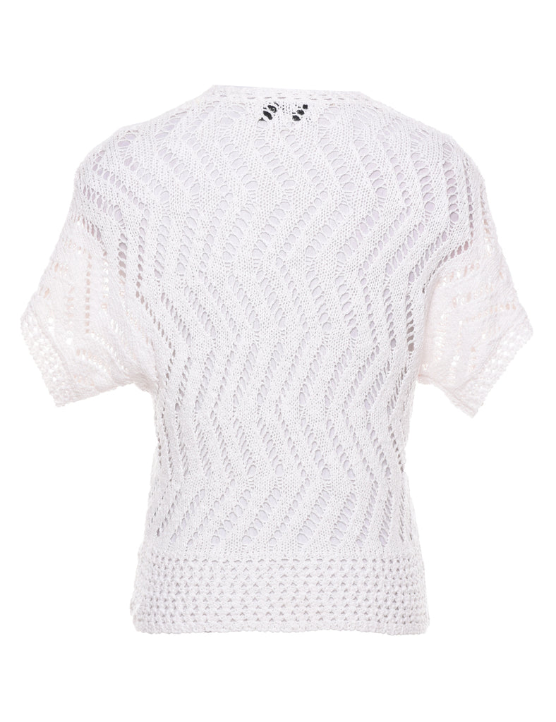 White Crochet Cardigan - S