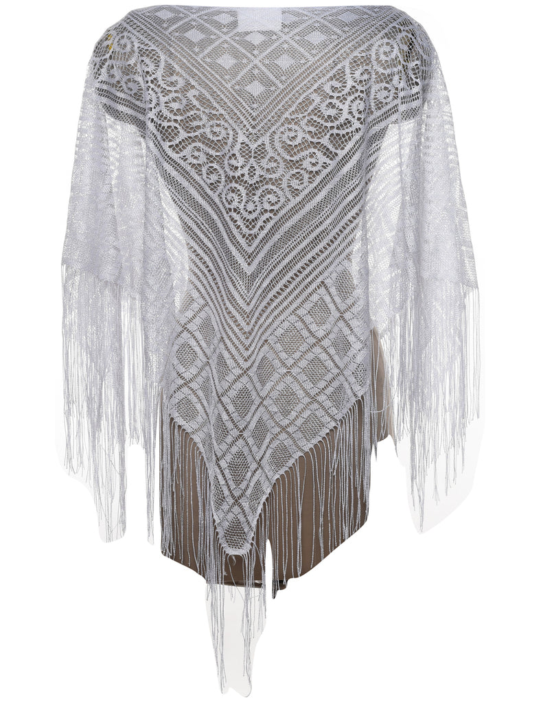 White Crochet Poncho - L