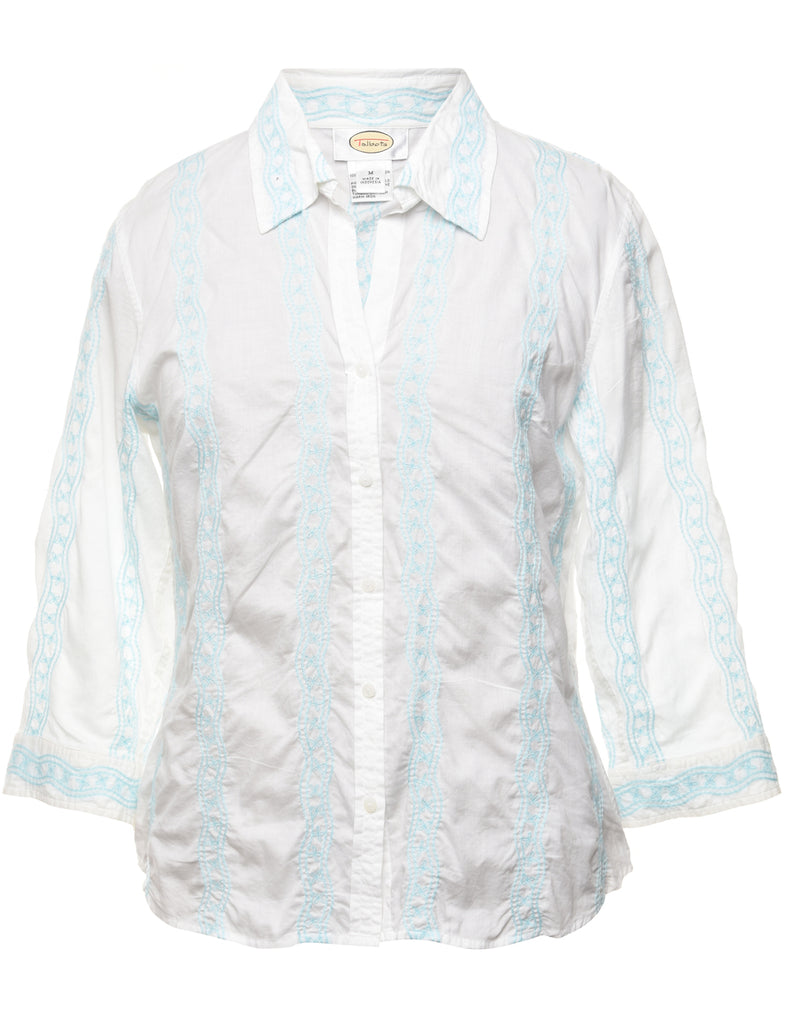 White Embroidered Blouse - M