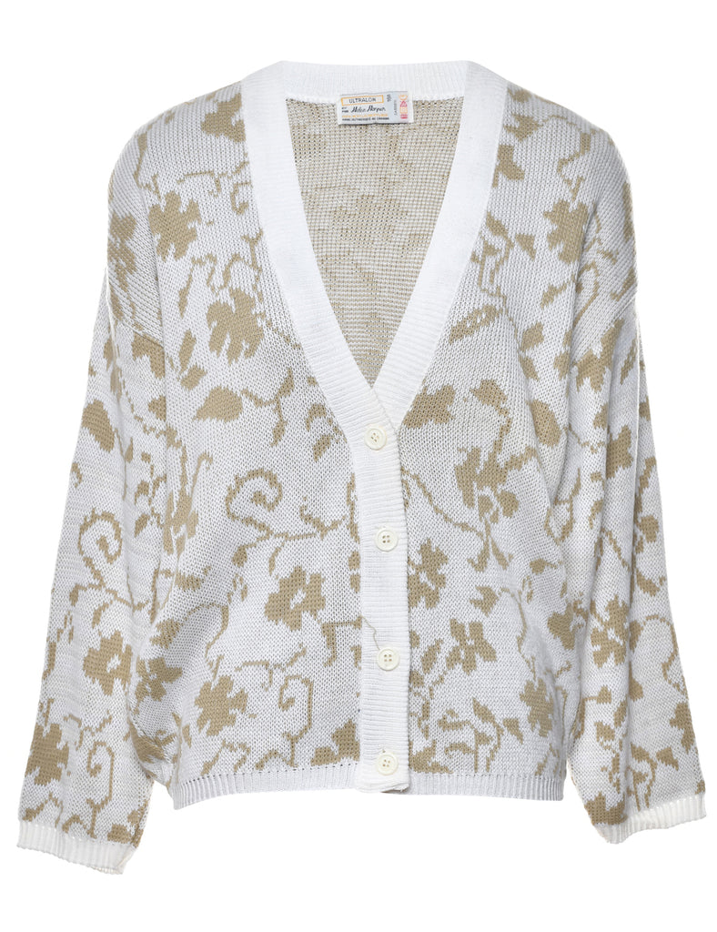 White Floral Cardigan - S