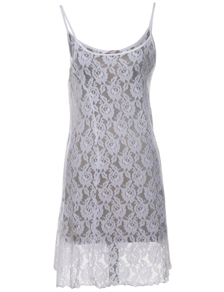 White Sheer Effect Lace Slip - S