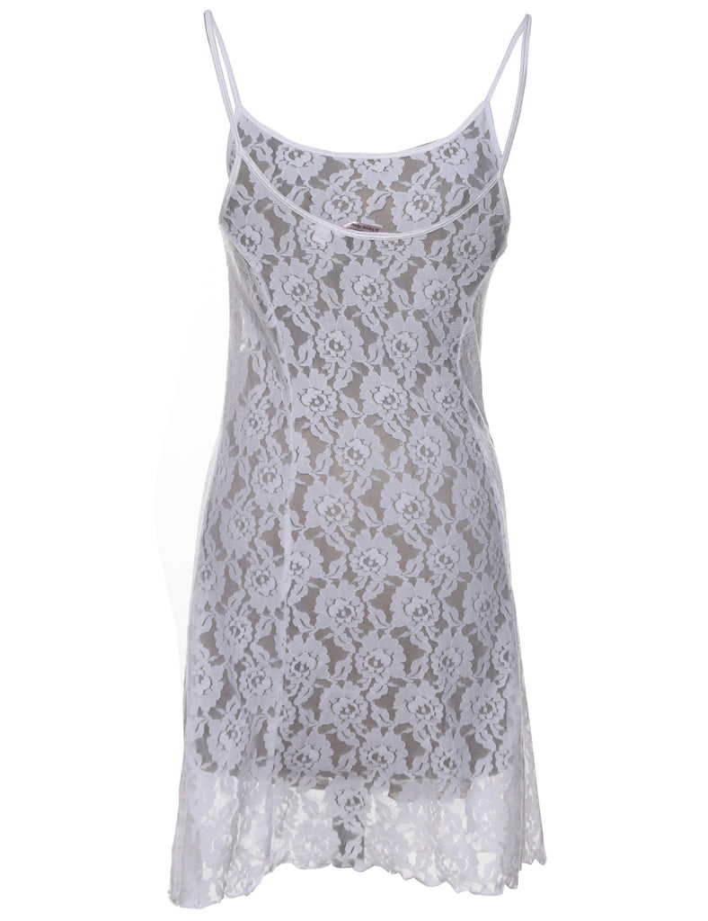White Sheer Effect Lace Slip - S