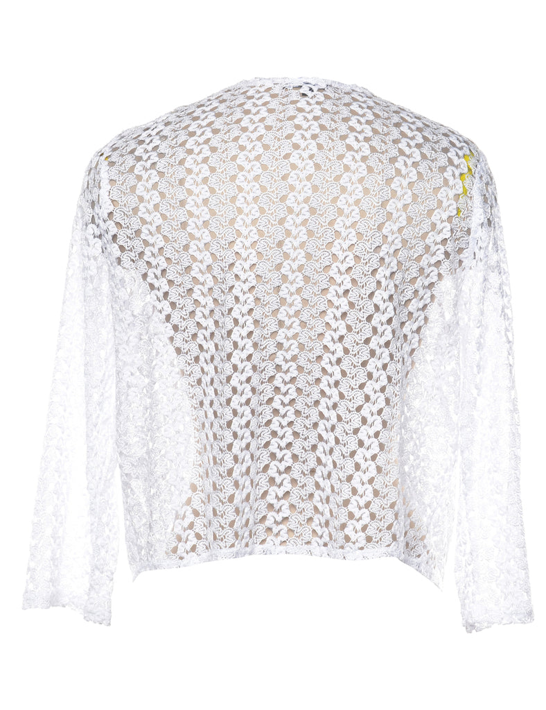 White Three-Quarter Sleeve Crochet Jacket - M