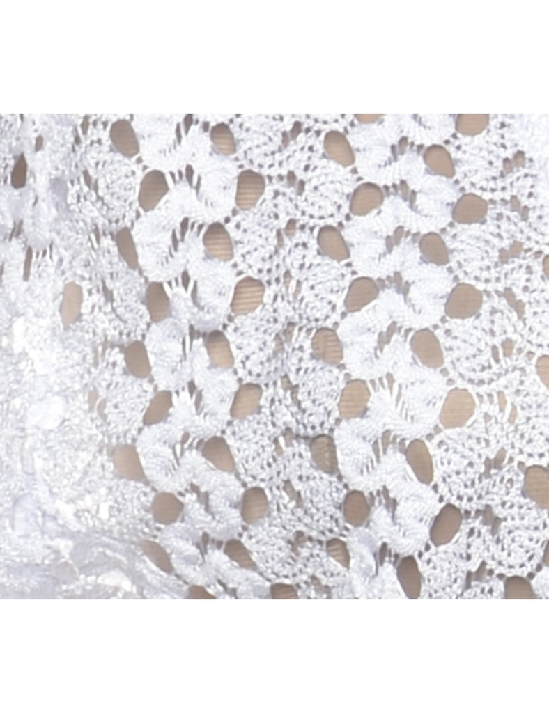 White Three-Quarter Sleeve Crochet Jacket - M