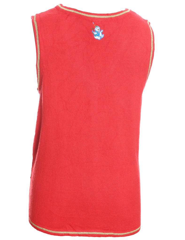 Winter Scene Design Red Knit Christmas Vest - M