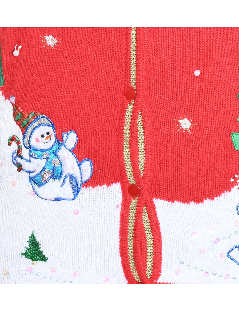 Winter Scene Design Red Knit Christmas Vest - M