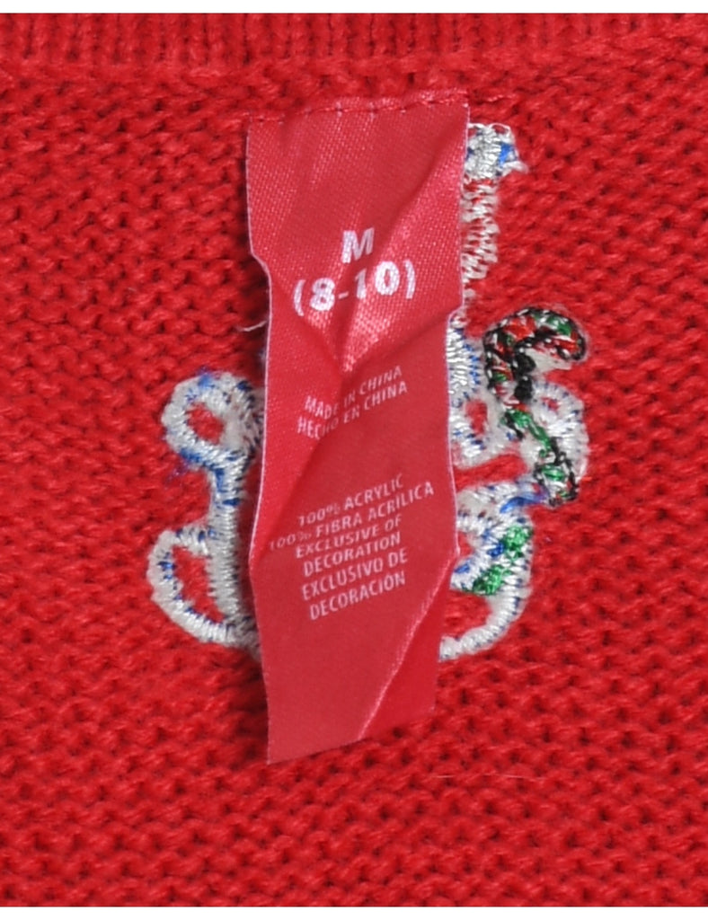 Winter Scene Design Red Knit Christmas Vest - M