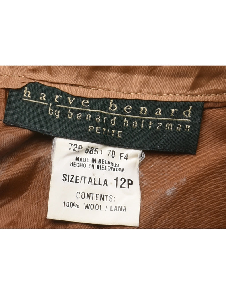 Wool High Waist Light Brown Pleated Trousers - W30 L28