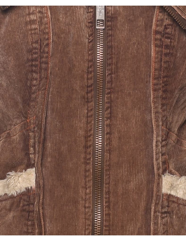 Y2K Faux Fur Trim Corduroy Jacket - L