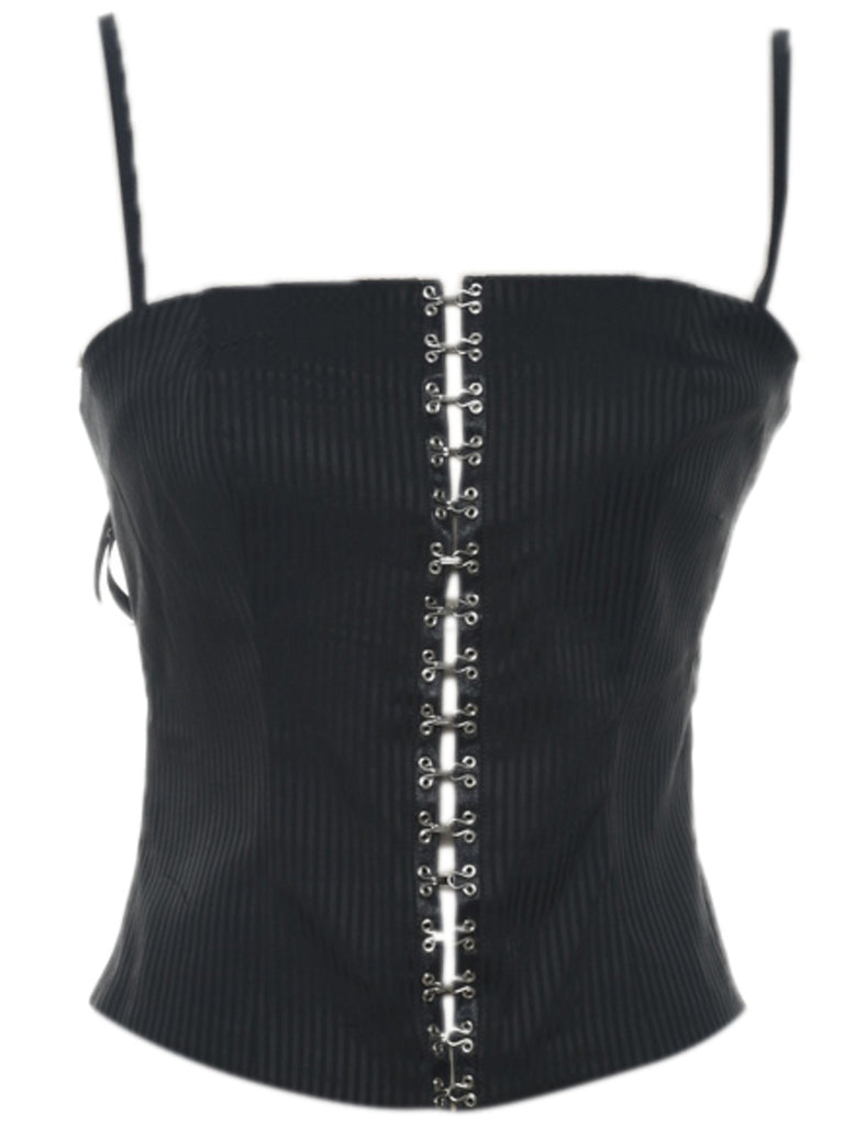 Y2K Lace Up Pinstriped Top - XS