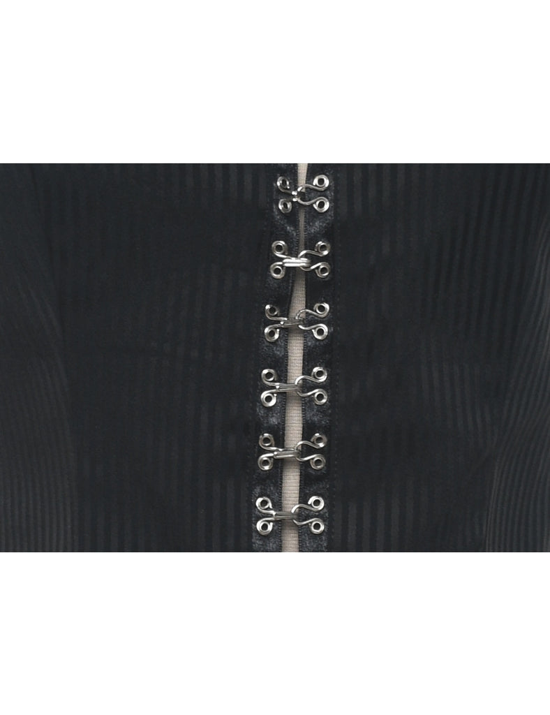 Y2K Lace Up Pinstriped Top - XS