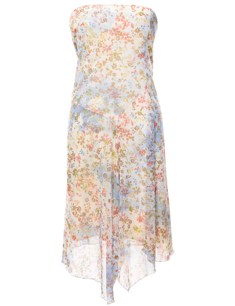 Y2K Strapless Floral Print Dress - S