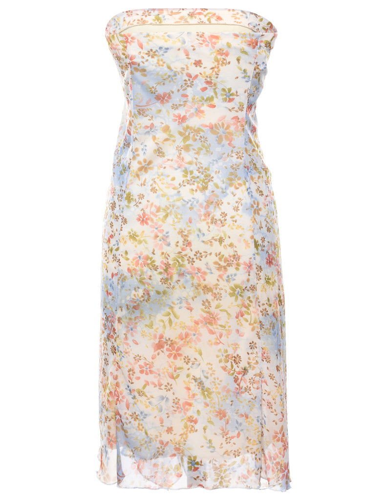 Y2K Strapless Floral Print Dress - S