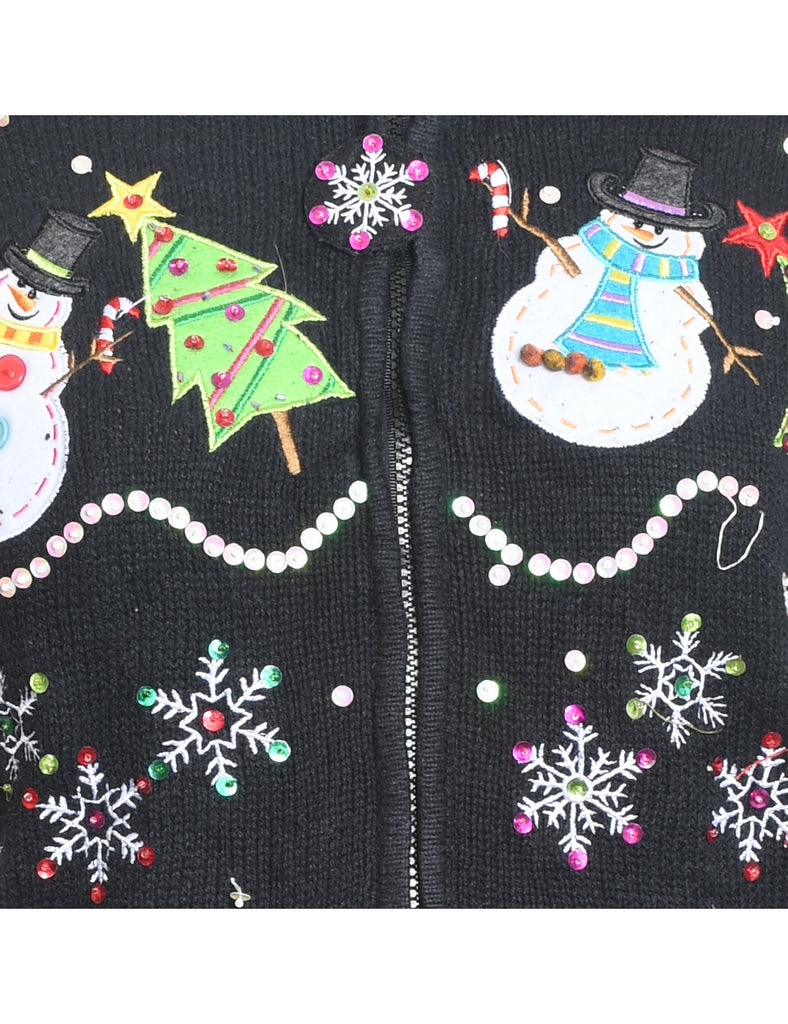 Zip-Front Appliqued Christmas Jumper  - M