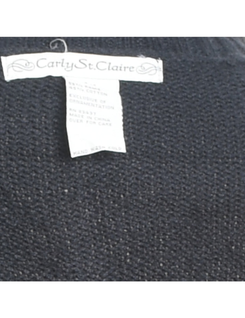 Zip-Front Appliqued Christmas Jumper  - M