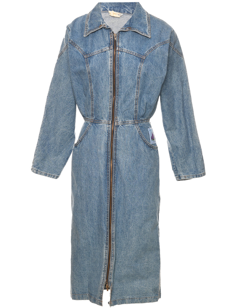 Zip Front Denim Dress - M
