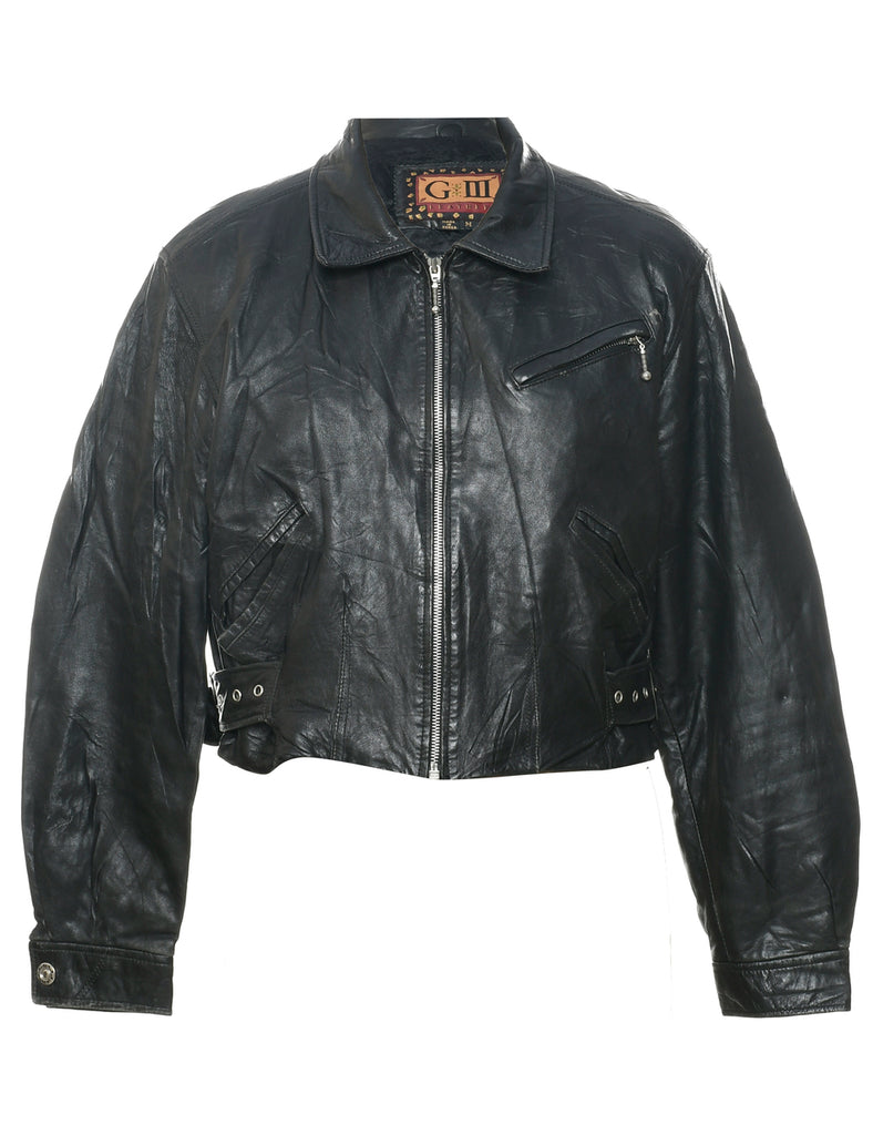 Zip Front Leather Jacket - M