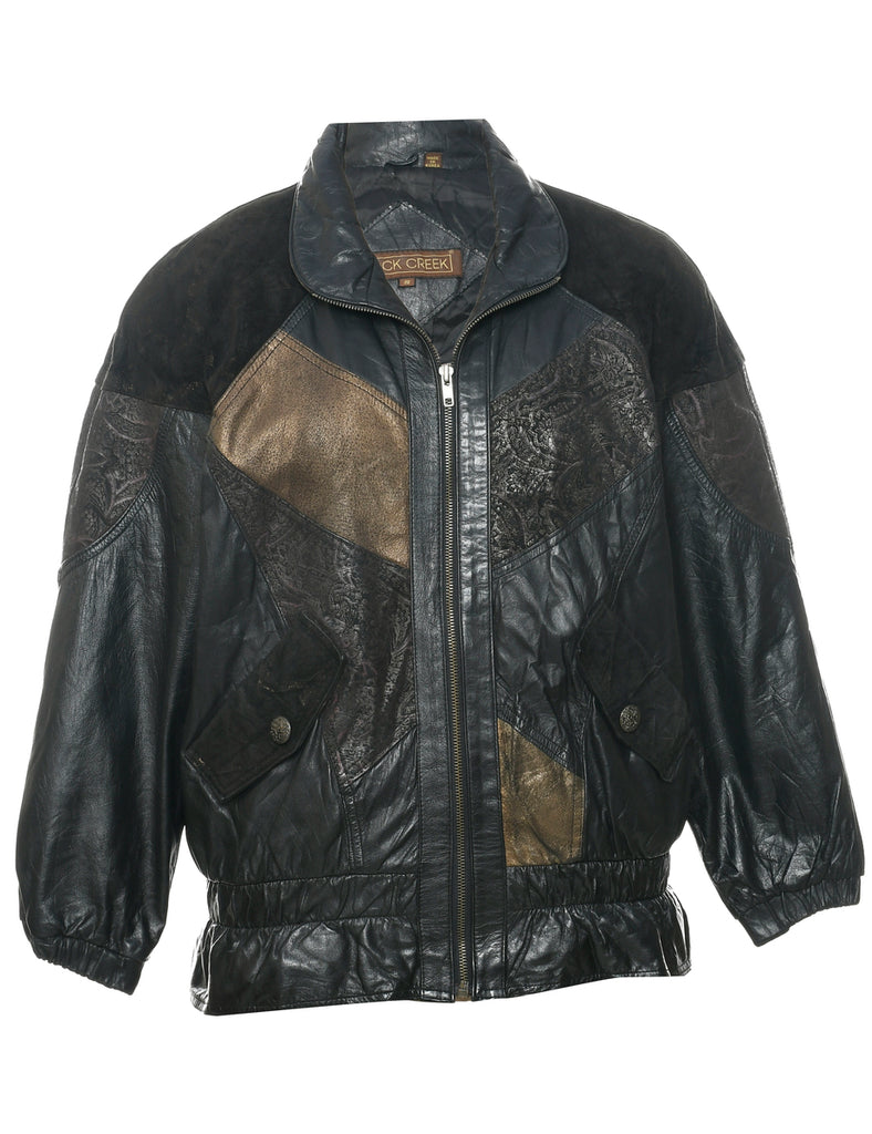 Zip Front Leather Jacket - S