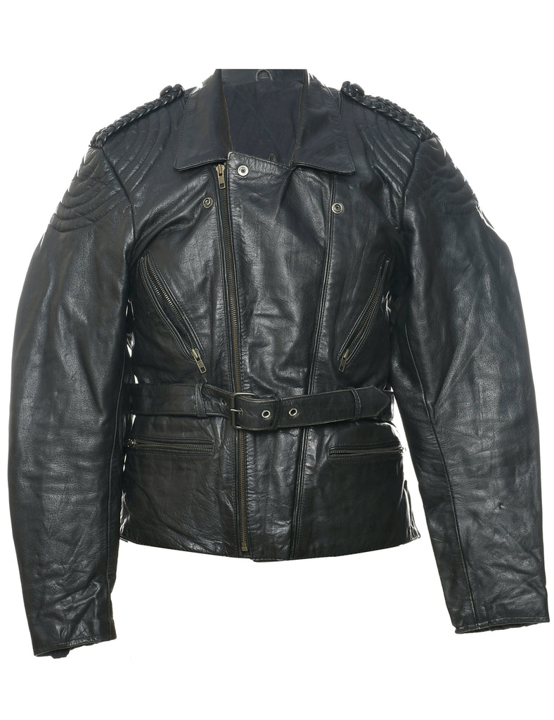 Zip Front Leather Jacket - M