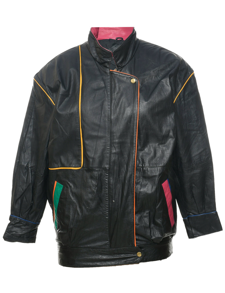 Zip Front Leather Jacket - S