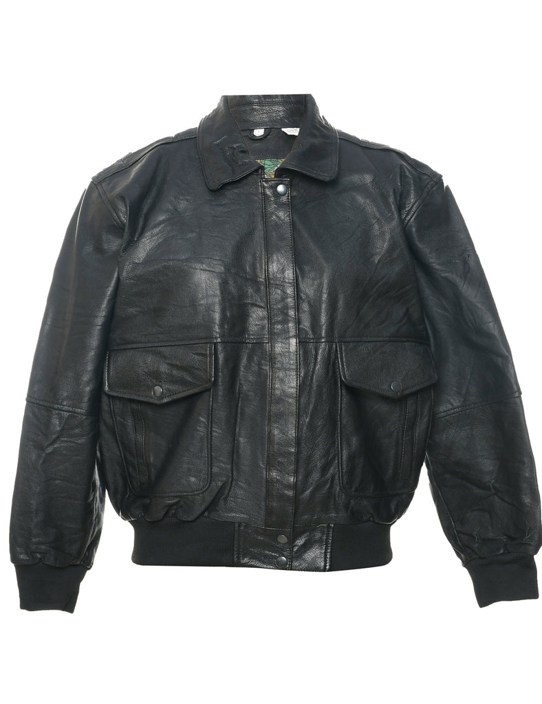 Zip Front Leather Jacket - L