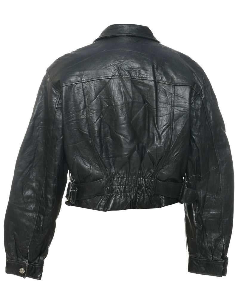 Zip Front Leather Jacket - M