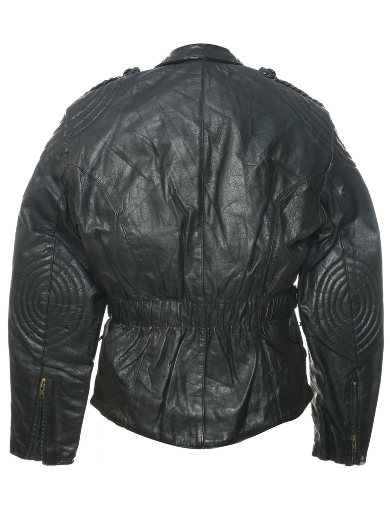 Zip Front Leather Jacket - M