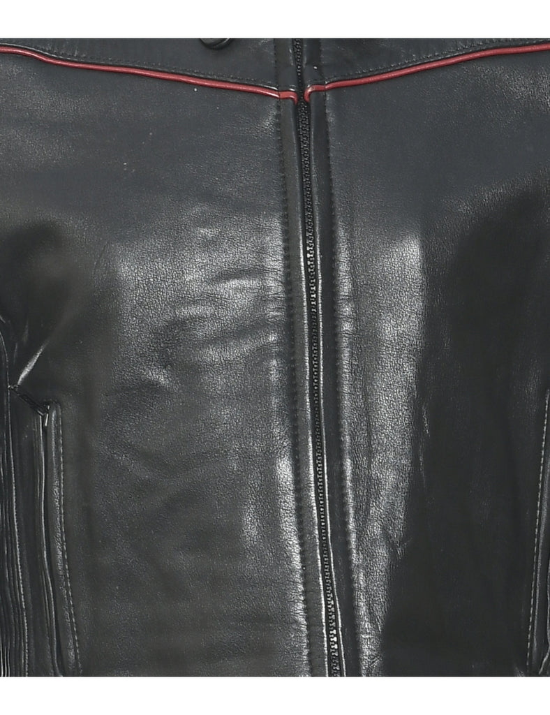 Zip Front Leather Jacket - M