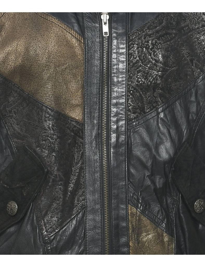 Zip Front Leather Jacket - S