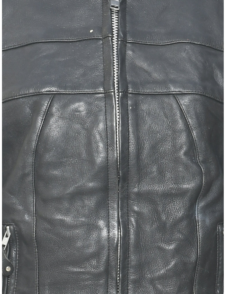 Zip Front Leather Jacket - L