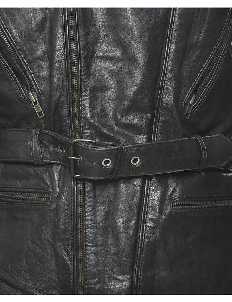 Zip Front Leather Jacket - M