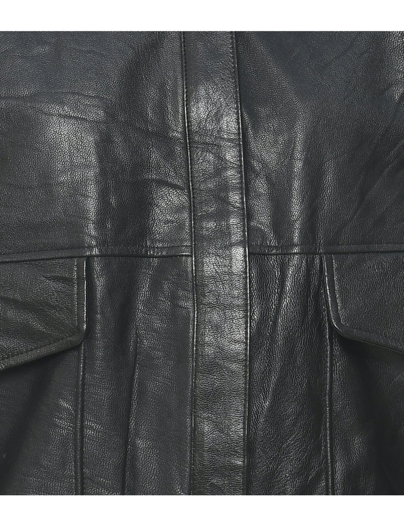 Zip Front Leather Jacket - L