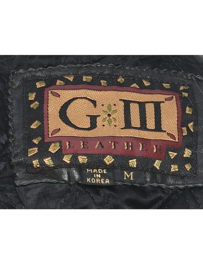 Zip Front Leather Jacket - M