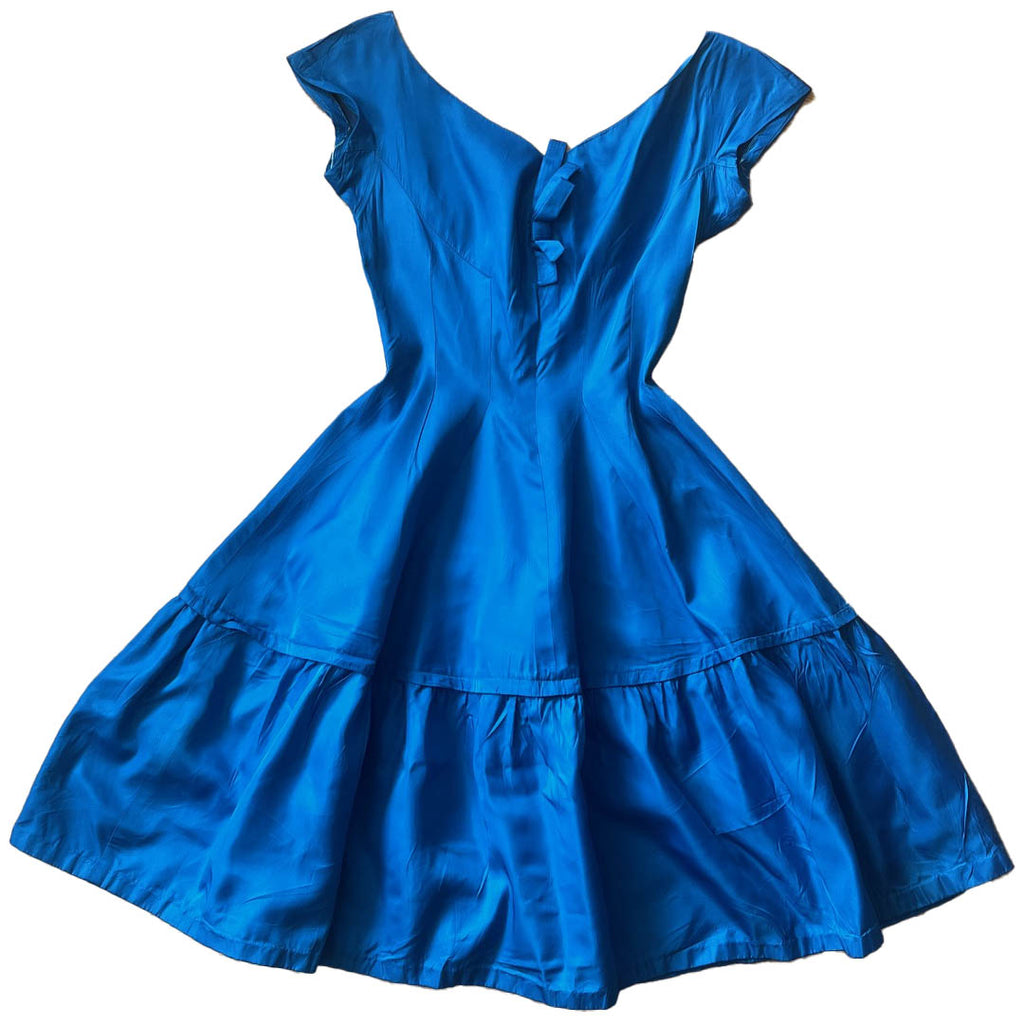 Rare 1950s Royal Blue Satin Prom Dress - XS