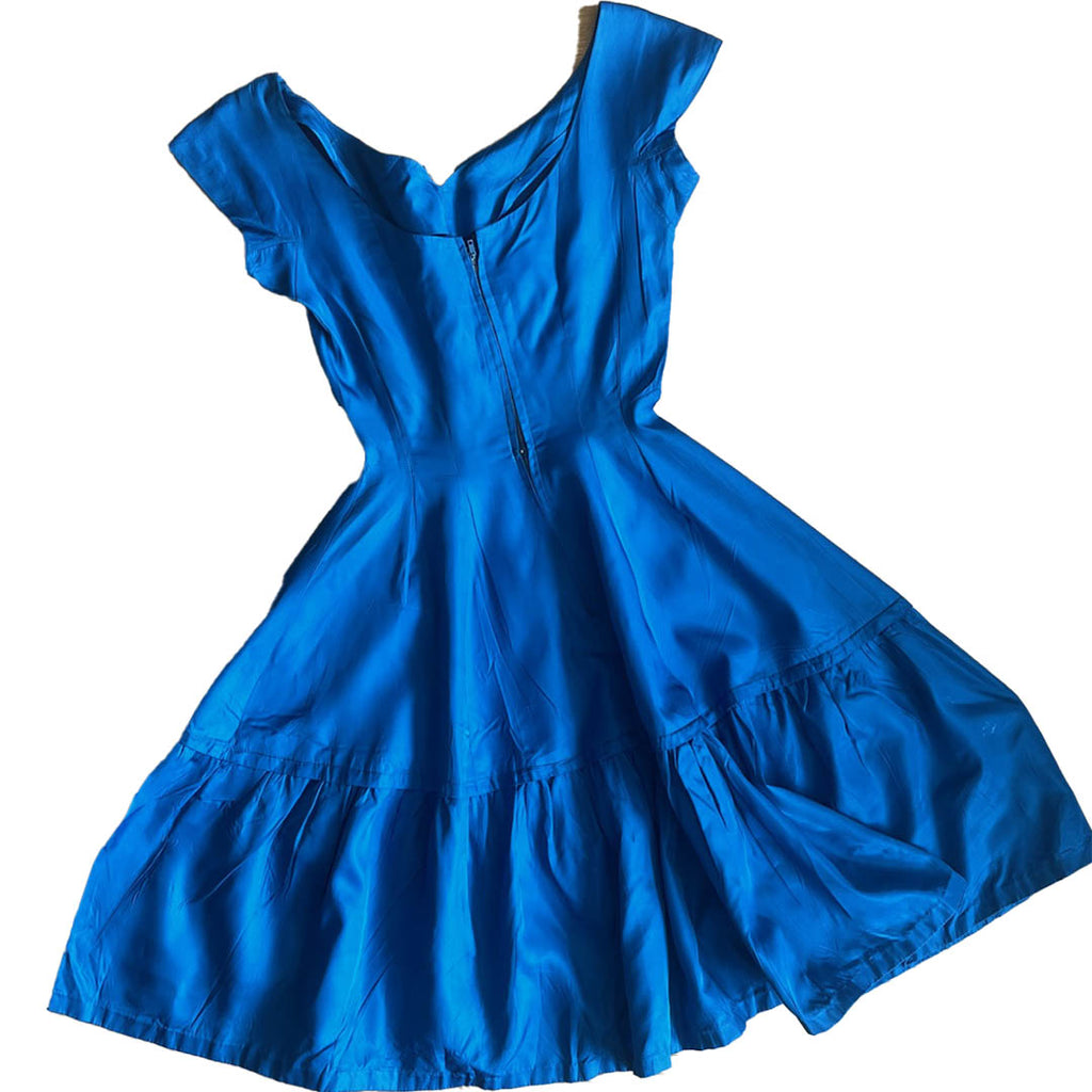 Rare 1950s Royal Blue Satin Prom Dress - XS