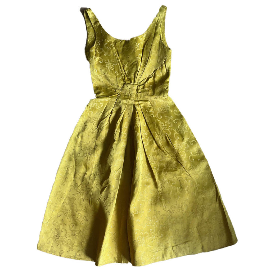 Rare 1950s Mustard Jacquard Prom Dress - XS