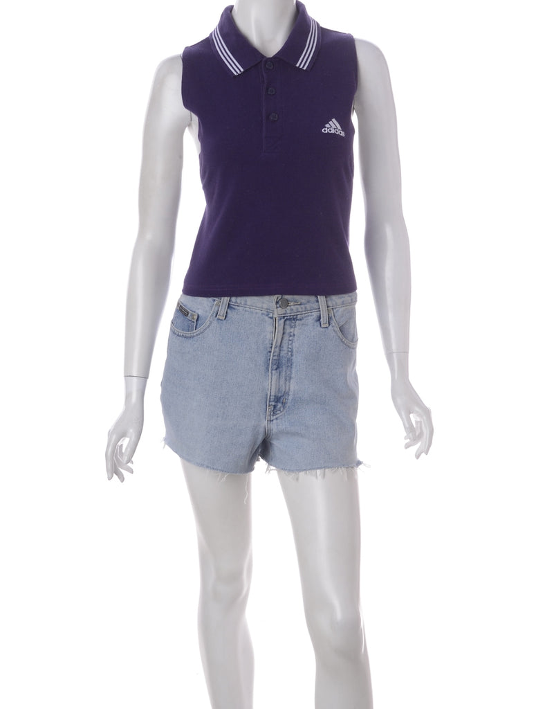Beyond Retro Label Eva Polo Vest Purple With A Button Front Neck - T-shirts - Beyond Retro