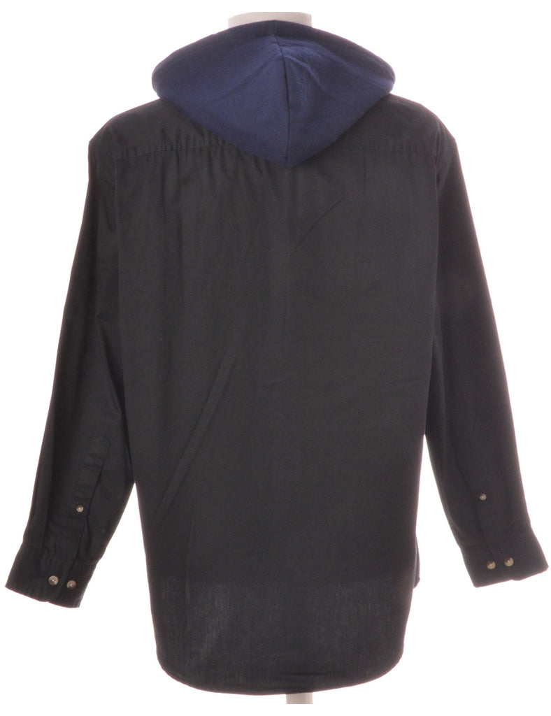 Label Black Hooded Cotton Shirt - Shirts - Beyond Retro