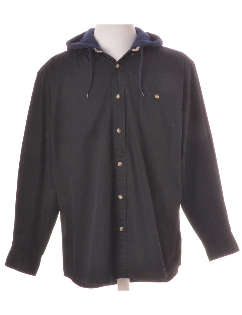 Label Black Hooded Cotton Shirt - Shirts - Beyond Retro
