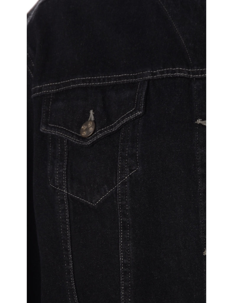 Label Black Collarless Denim Jacket - Jackets - Beyond Retro