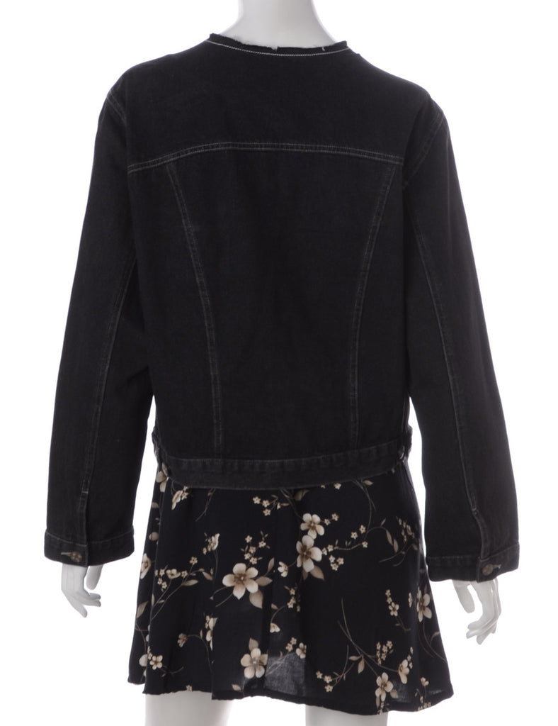 Label Black Collarless Denim Jacket - Jackets - Beyond Retro