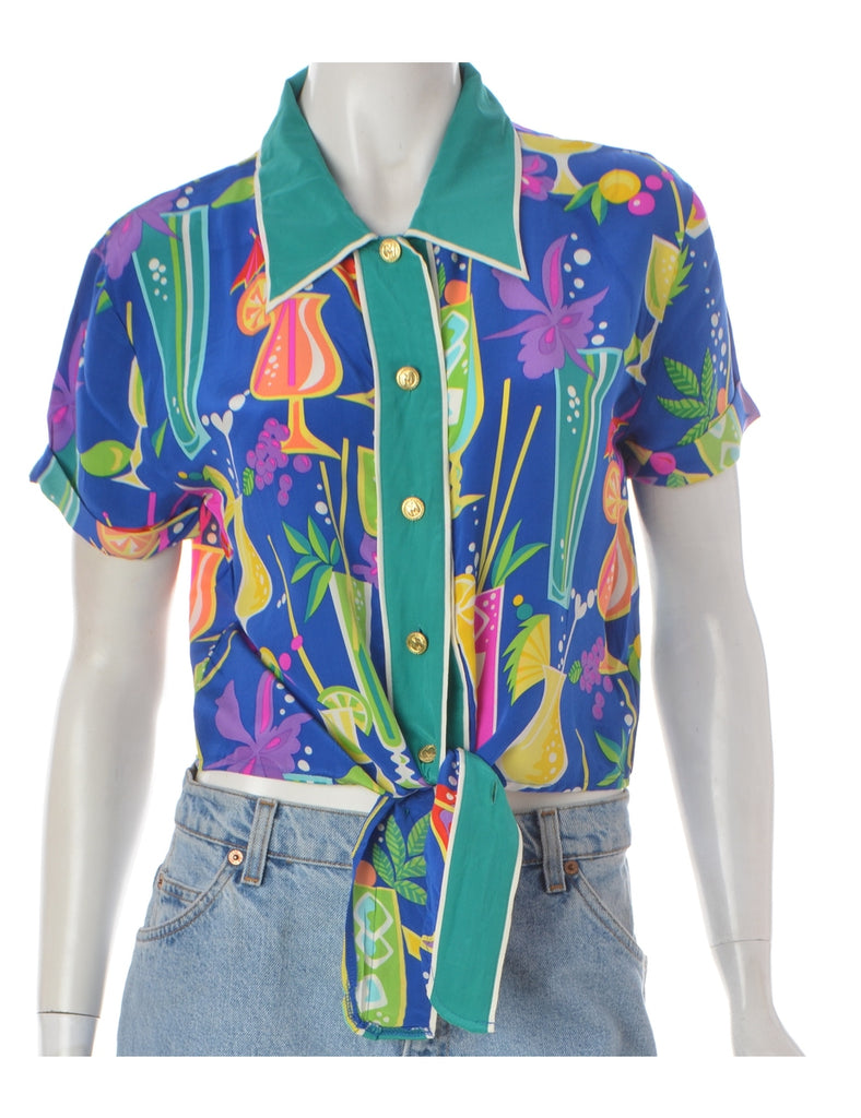 Label Blue Tie Front Blouse - Blouses & Tops - Beyond Retro