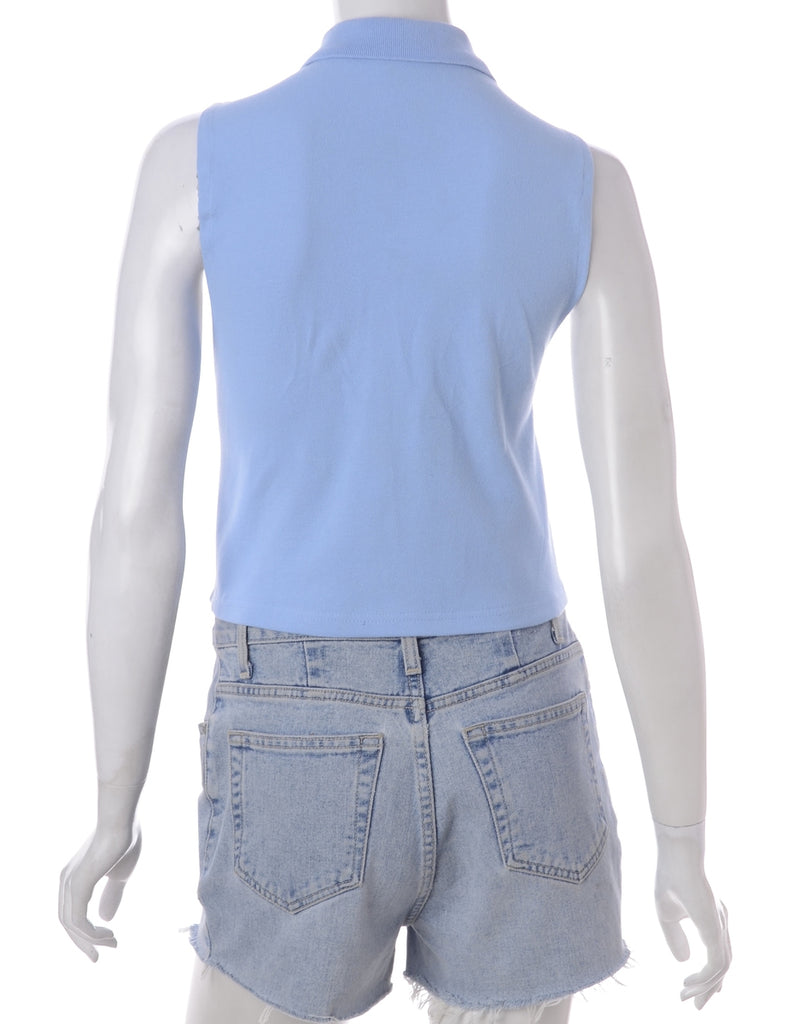 Beyond Retro Label Eva Polo Vest Light Blue With A Button Front Neck - T-shirts - Beyond Retro